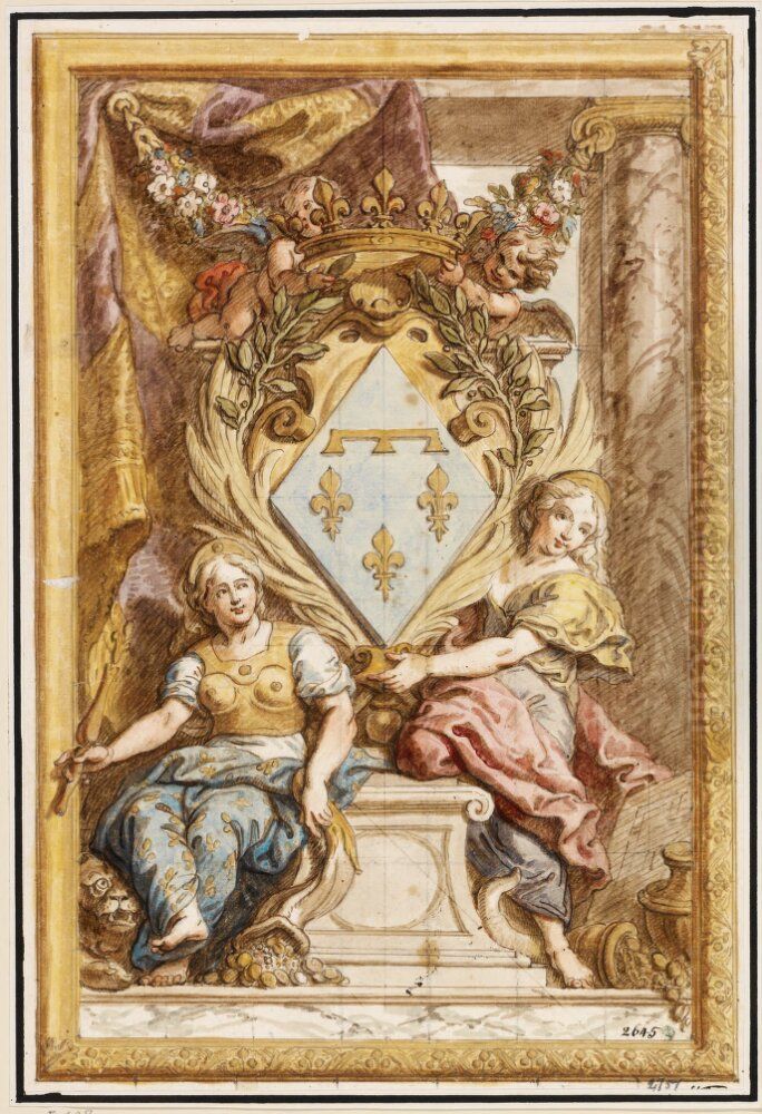 Orleans vapenskold med allegoriska figurer Oil Painting by Charles de La Fosse
