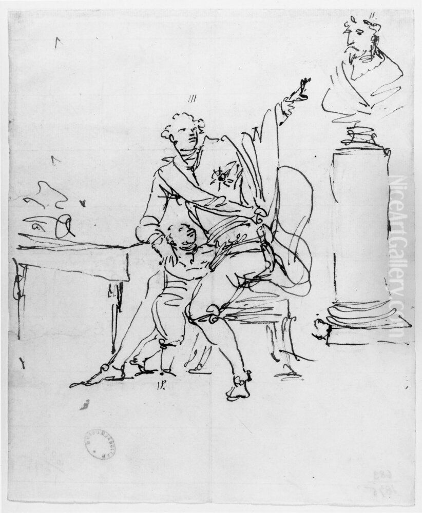 Gustav III visar Gustav IV bysten av Gustav II Oil Painting by Johan Tobias Sergel