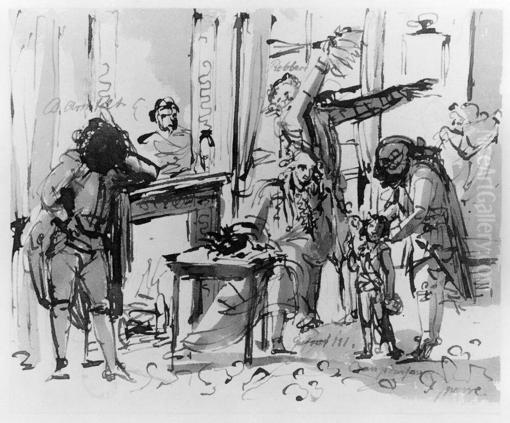 Scen fran hovet Oil Painting by Johan Tobias Sergel