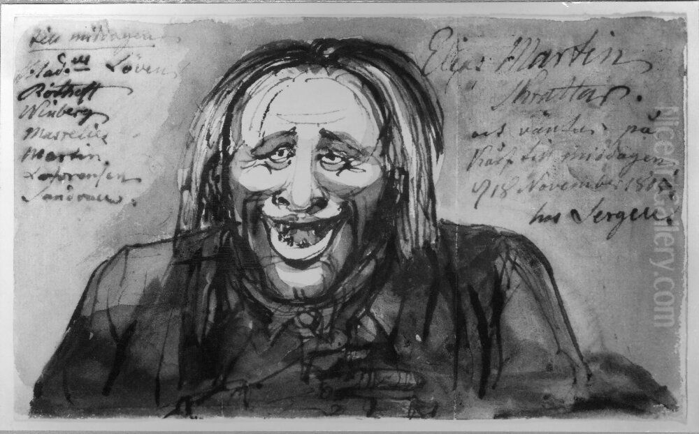 Elias Martin skrattar och vantar pa korv till middagen Oil Painting by Johan Tobias Sergel