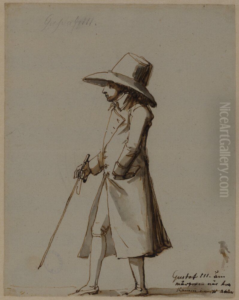 Gustav III in the Morning Visiting My Studio Oil Painting by Johan Tobias Sergel