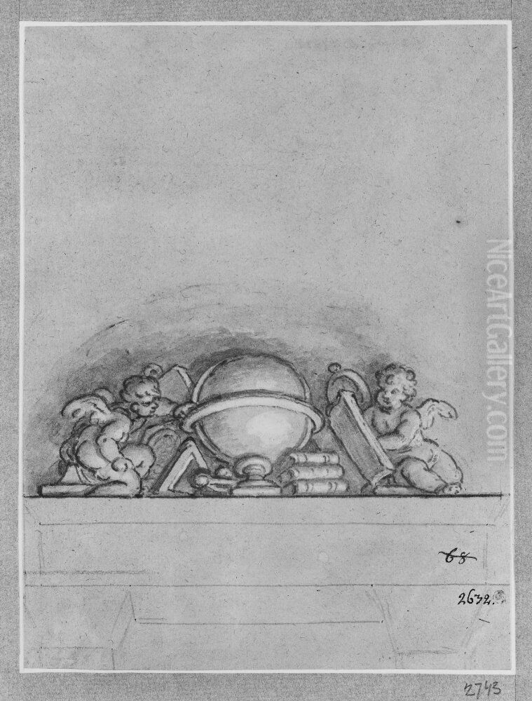 Putti med vetenskapens attribut Oil Painting by Charles de La Fosse