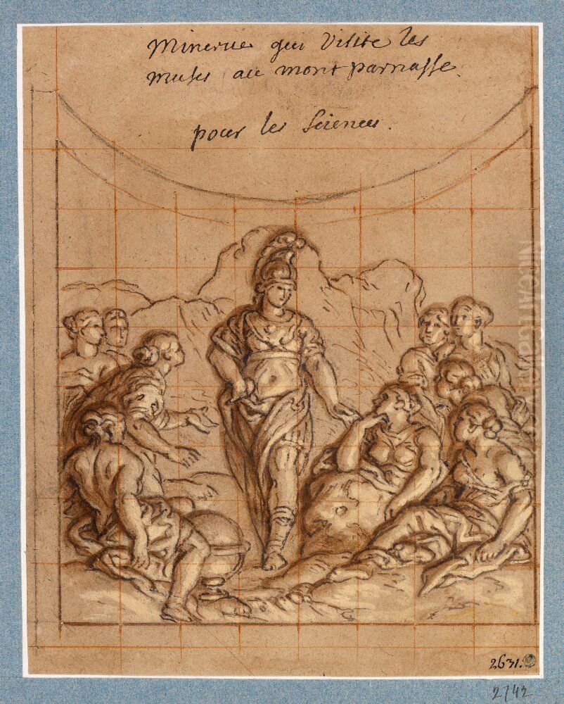 Minerva besoker muserna Oil Painting by Charles de La Fosse