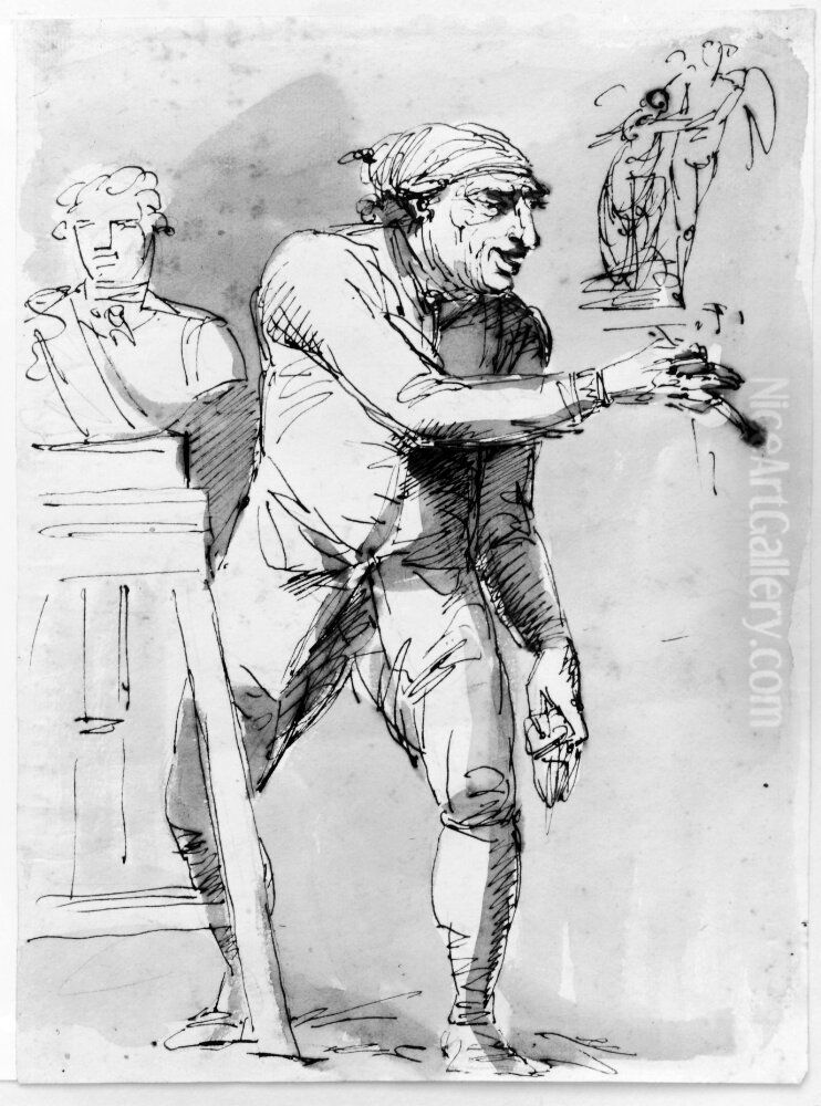 Staende manlig figur Oil Painting by Johan Tobias Sergel