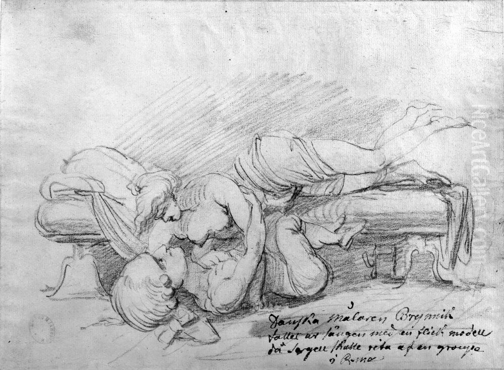 Peter Brunniche, dansk malare, poserar tillsammans med en flicka for Sergel i Rom Oil Painting by Johan Tobias Sergel