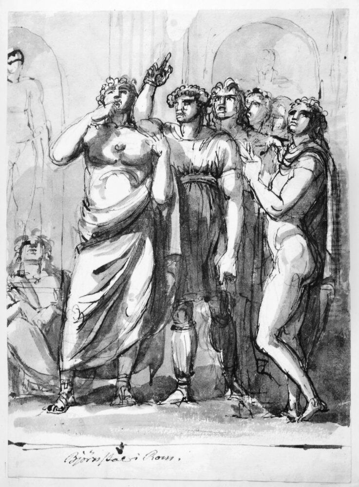 Bjornstal i Rom. Bjornstal och nagra andra man tecknade som antika figurer Oil Painting by Johan Tobias Sergel