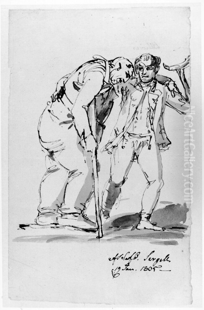 Den giktbrutne Sergel och dennes betjant Renstrom Oil Painting by Johan Tobias Sergel