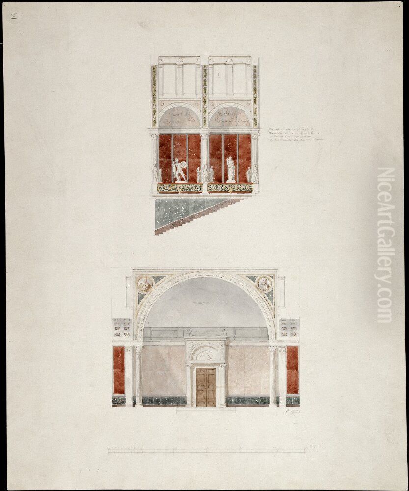 Nationalmuseum. Sektion av trapphallen, ovre vaningen Oil Painting by Friedrich August Stuler