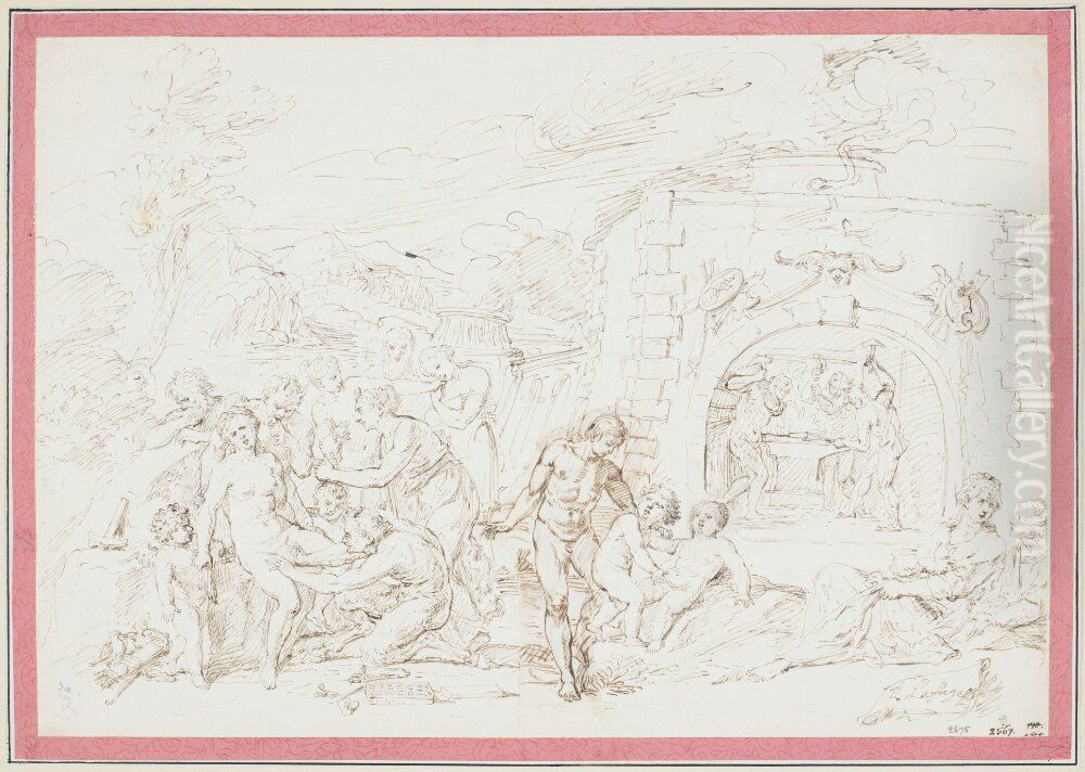 Mythological-Gynaecological Scene (Birth of Aeneas?) Oil Painting by Raymond Lafage