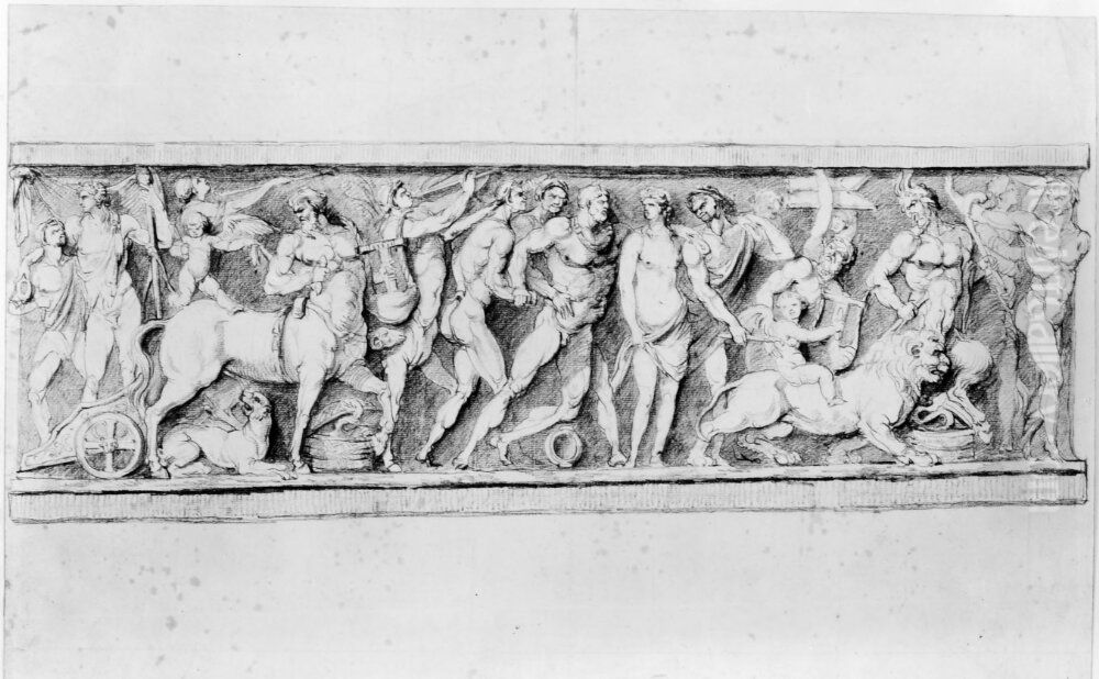 Studier efter antik basrelief i Bacchustag Oil Painting by Johan Tobias Sergel