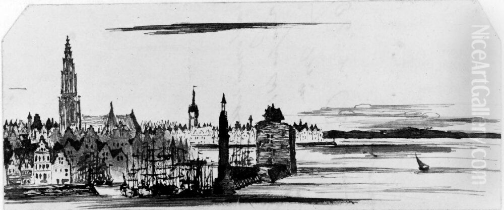 Hamnstad, troligen Antwerpen Oil Painting by Victor Hugo