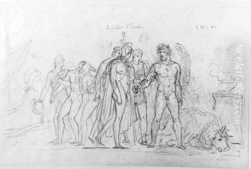 Entelle dodar tjuren som han fatt i krigsbyte Oil Painting by Anne-Louis Girodet de Roucy-Triosson