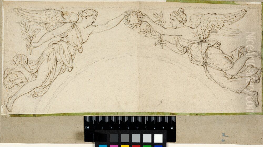 Lintel Piece with Two Genii Oil Painting by Francois Girardon