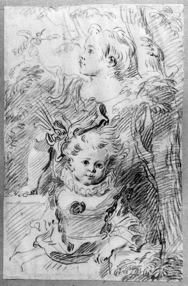 Tva barn i landskap Oil Painting by Claude Gillot