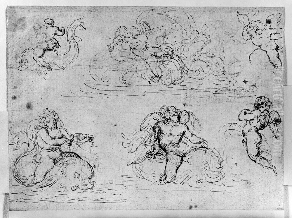 Delfiner med amoriner Oil Painting by Theodore Gericault