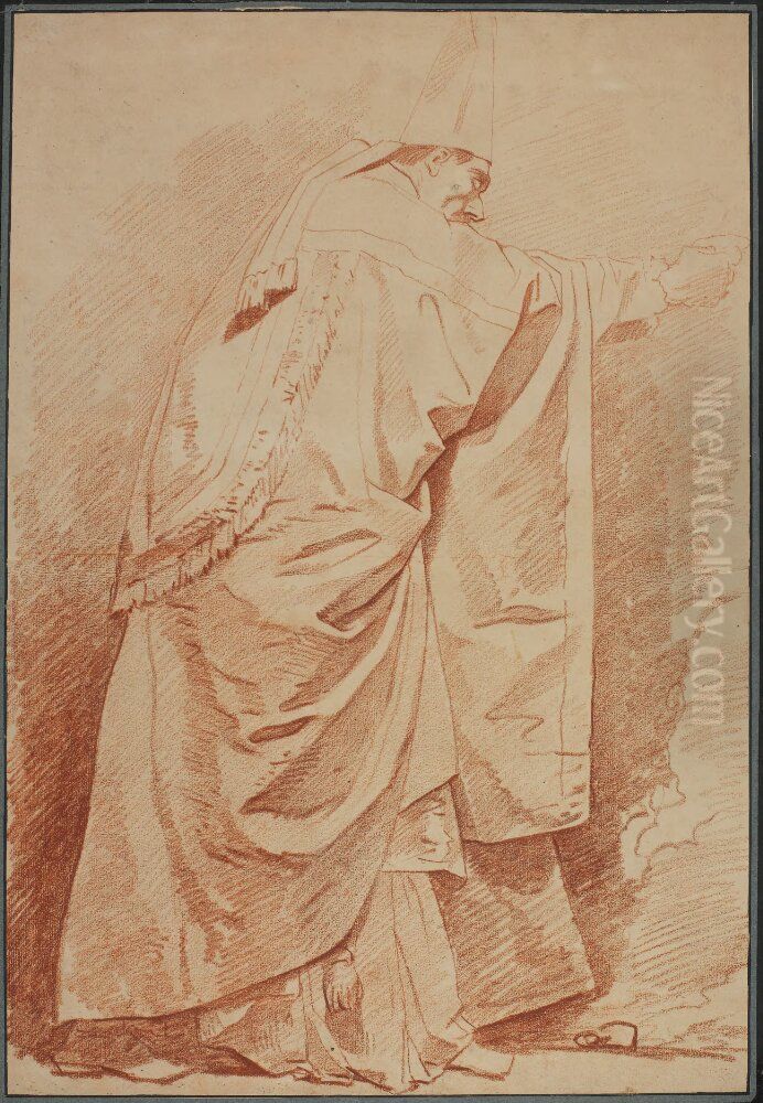 Study for Drapery, Standing Bishop Oil Painting by Jean-Honore Fragonard