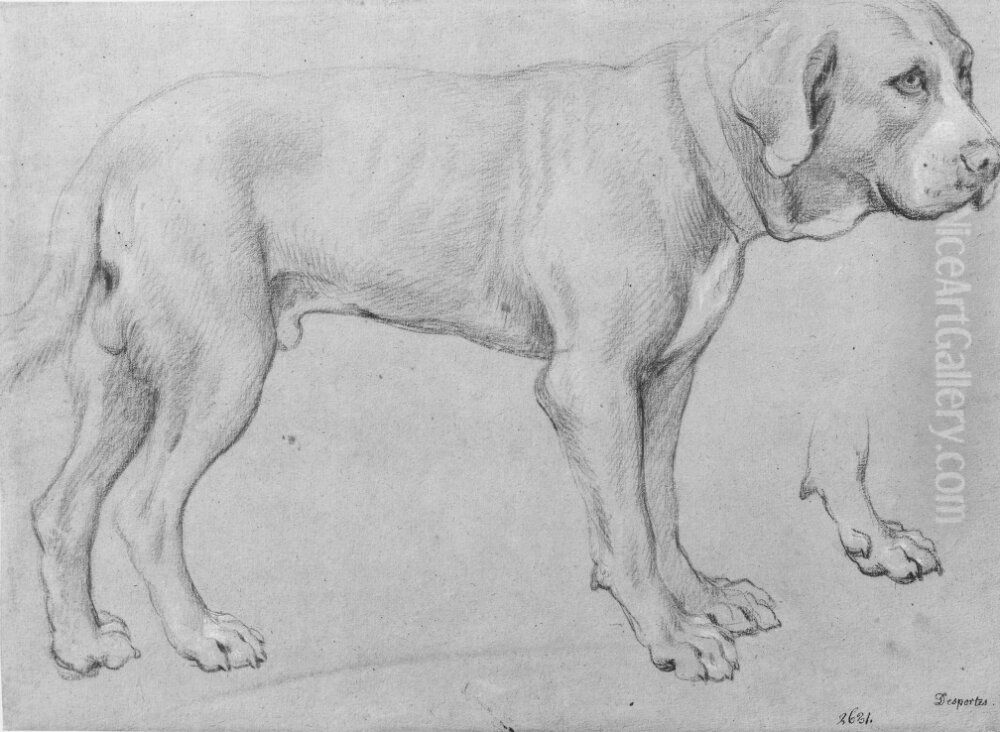 Bullmastiff, staende Oil Painting by Alexandre-Francois Desportes