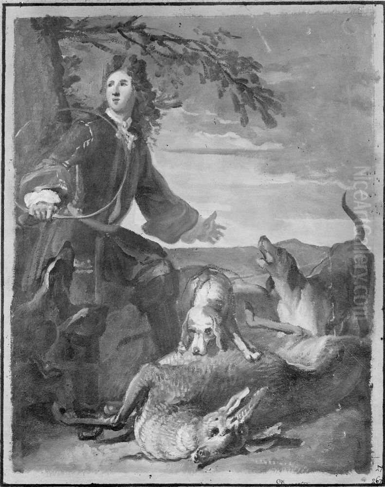 Jagare med byte Oil Painting by Alexandre-Francois Desportes