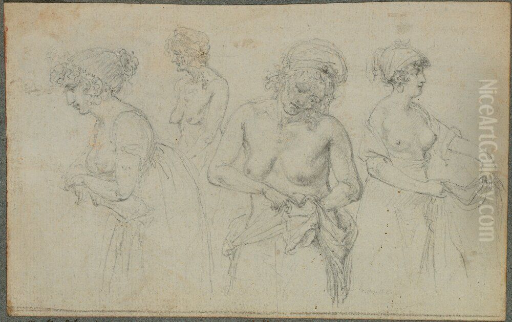 Fyra kvinnostudier Oil Painting by Augustin de Saint-Aubin