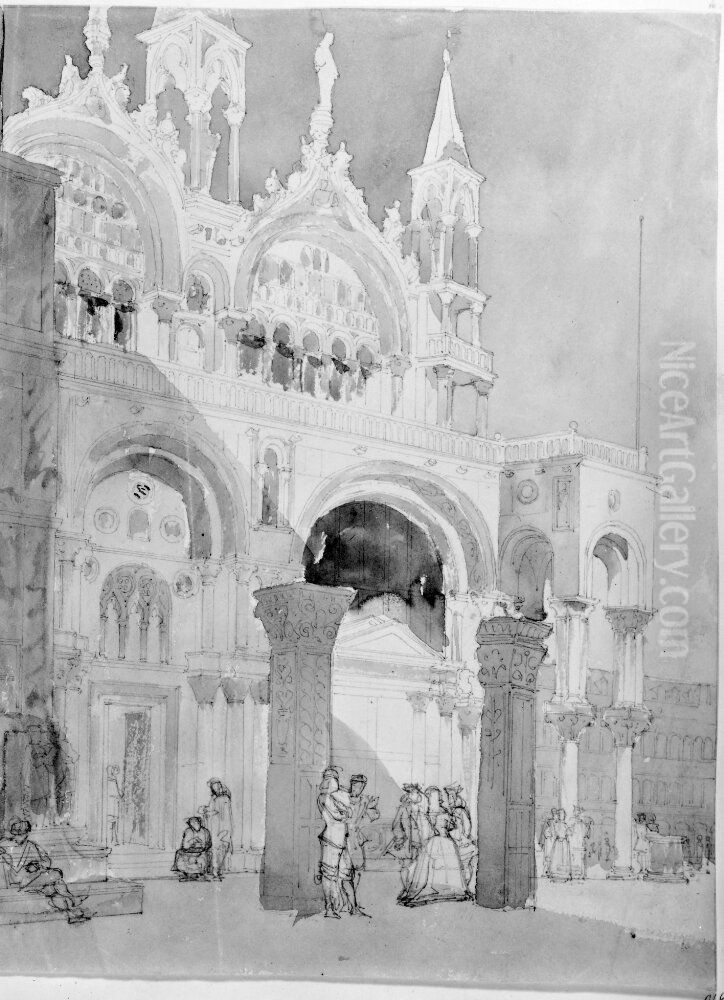 San Marcos fasad, sodra delen, Venedig Oil Painting by Fredrik Wilhelm Scholander