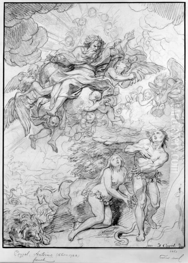 Gud Fader talar till Adam och Eva efter syndafallet Oil Painting by Antoine Coypel