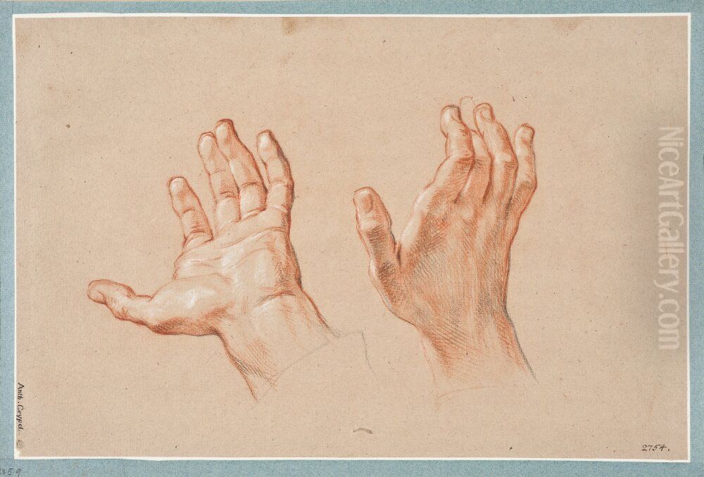 Studie av tva hander Oil Painting by Antoine Coypel