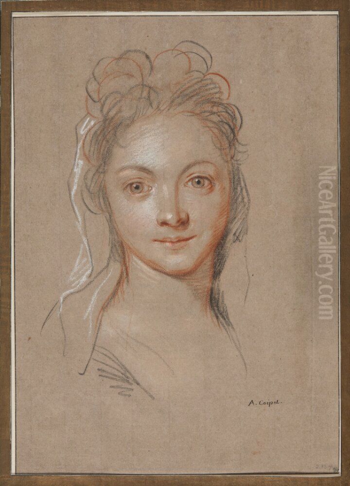 Young Woman, En Face Oil Painting by Antoine Coypel