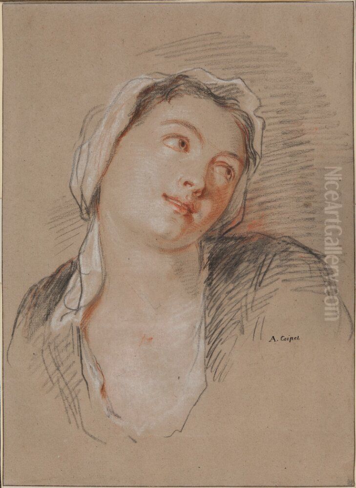 Ung kvinna, seende at hoger Oil Painting by Antoine Coypel