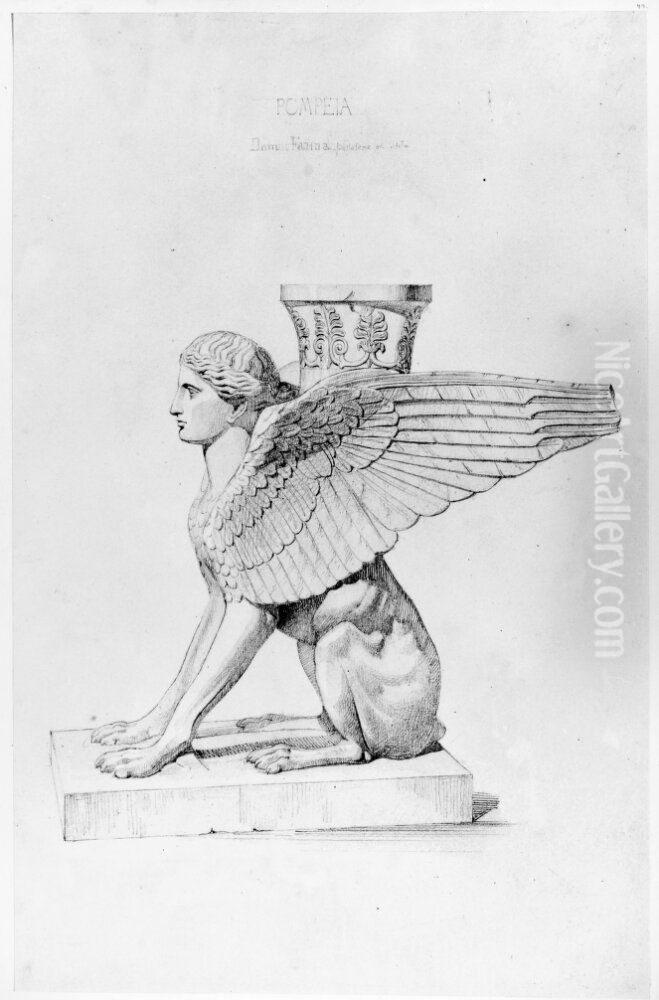 Kandelaber i form av en vingad sfinxfigur, Pompeji Oil Painting by Fredrik Wilhelm Scholander
