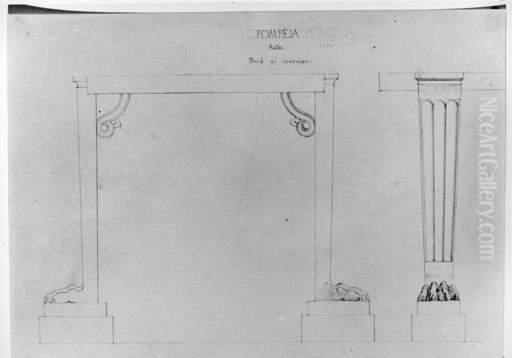 Bord av marmor med gripfotter i profil och fas, Pompeji Oil Painting by Fredrik Wilhelm Scholander