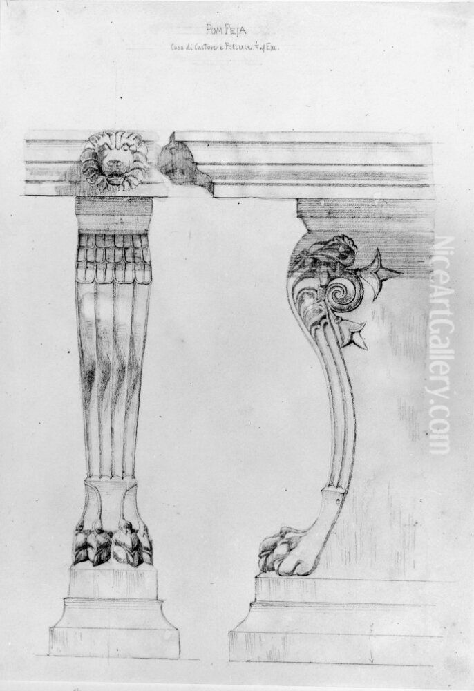 Bordsarkitektur med gripfotter i Casa di Castore e Polluce, Pompeji Oil Painting by Fredrik Wilhelm Scholander