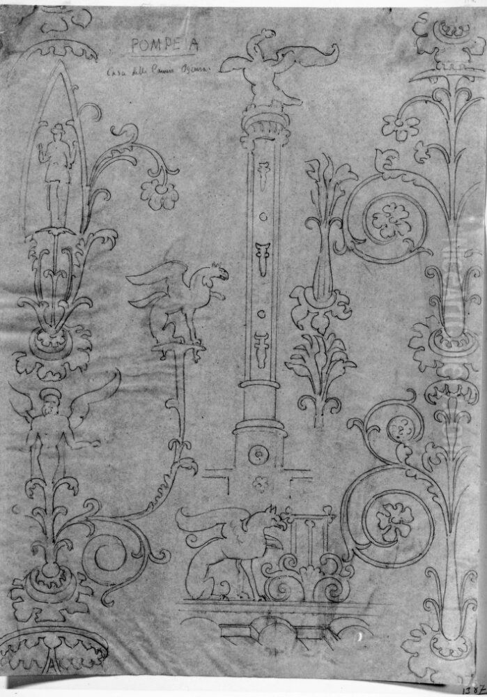 Konturteckning av vaggmalning i Casa della Camera Oscura, Pompeji Oil Painting by Fredrik Wilhelm Scholander