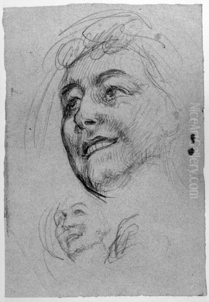 Tva kvinnoansikten, studier Oil Painting by Thomas Couture