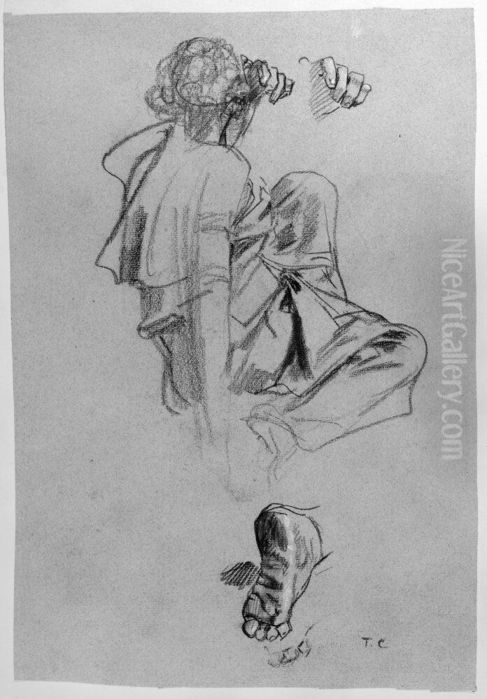 Sittande, draperad kvinna, modellstudie Oil Painting by Thomas Couture