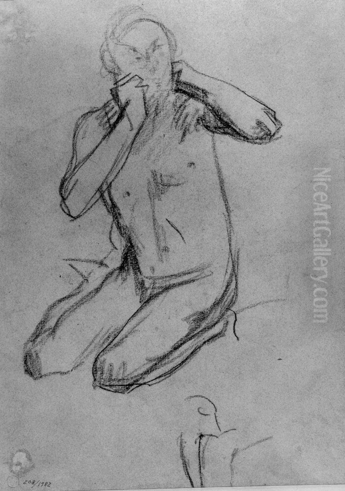 Sittande man, modellstudie Oil Painting by Thomas Couture