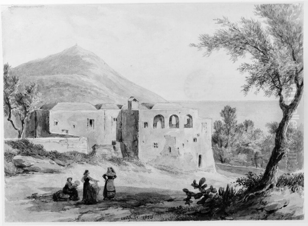 Italienskt landskap med en borg Oil Painting by Jules Louis Phillipe Coignet