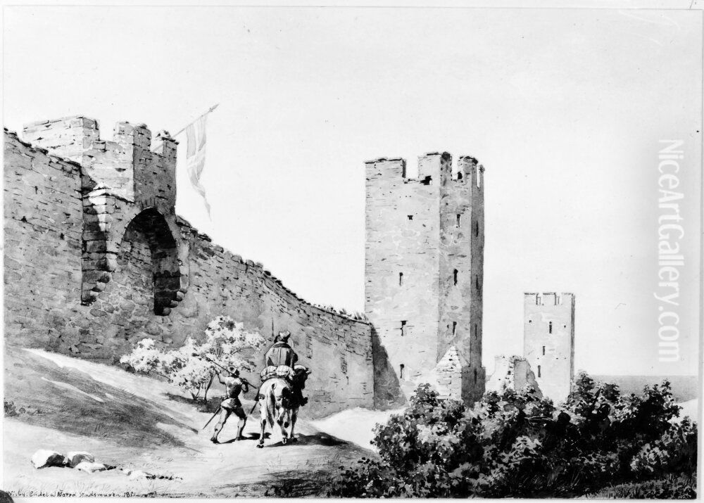 Parti av norra stadsmuren, Visby Oil Painting by Fredrik Wilhelm Scholander