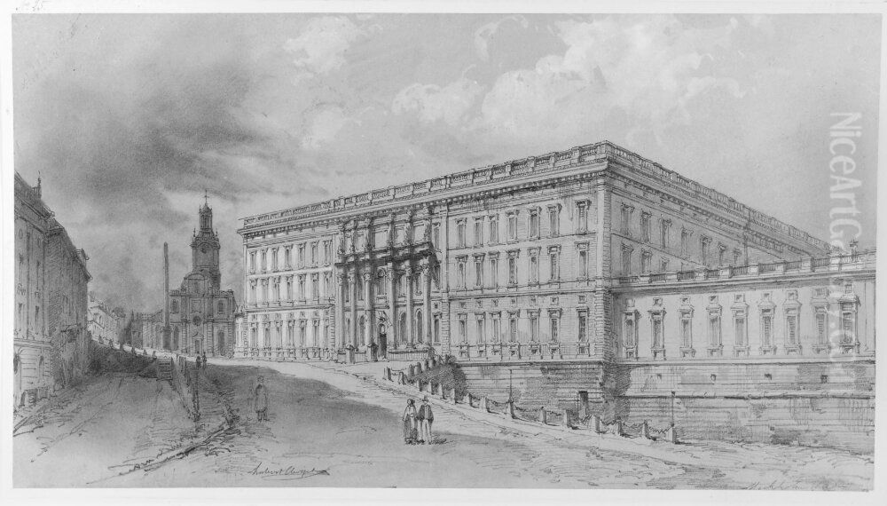 Stockholm. Slottet och Slottsbacken Oil Painting by Hubert Clerget