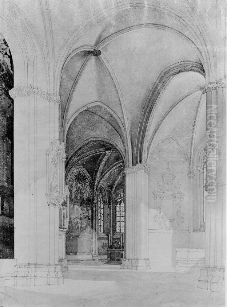 Koromgangen, Uppsala domkyrka Oil Painting by Fredrik Wilhelm Scholander