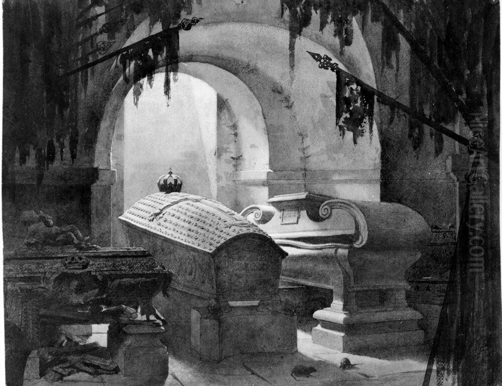 Karolinska gravkoret i Riddarholmskyrkan Oil Painting by Fredrik Wilhelm Scholander