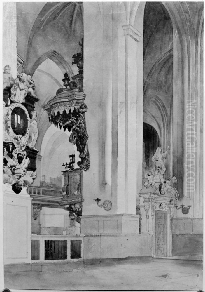 Interior fran Storkyrkan, Stockholm Oil Painting by Fredrik Wilhelm Scholander