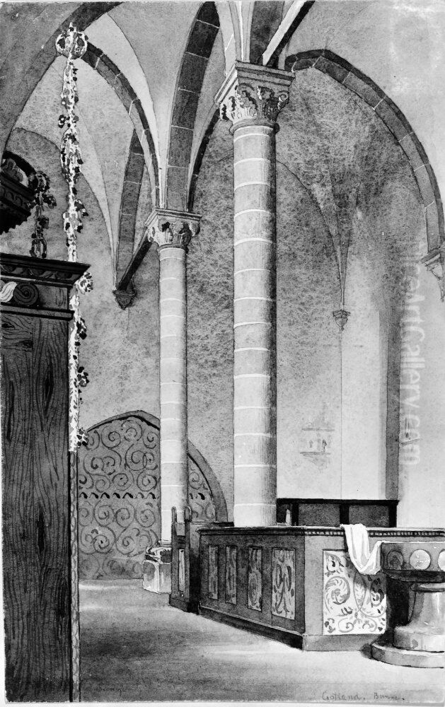 Interior fran Bunge kyrka pa Gotland Oil Painting by Fredrik Wilhelm Scholander