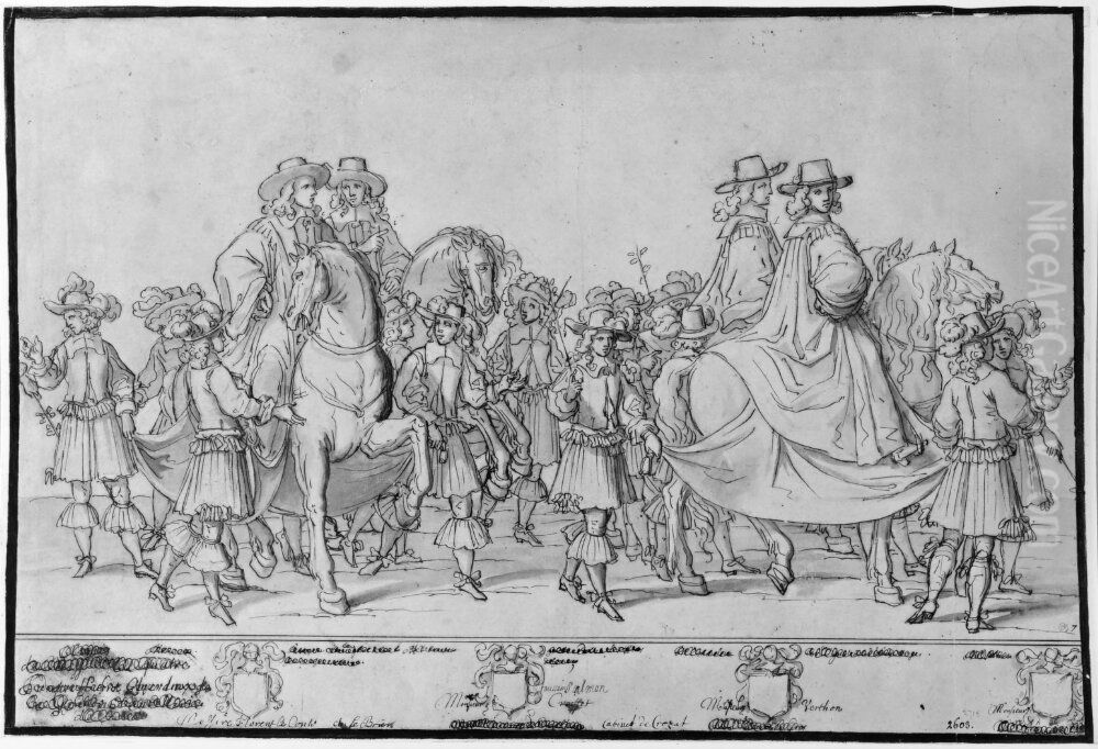 De fyra Controlleurs Generaux de la Chancellerie Oil Painting by Francois Chauveau