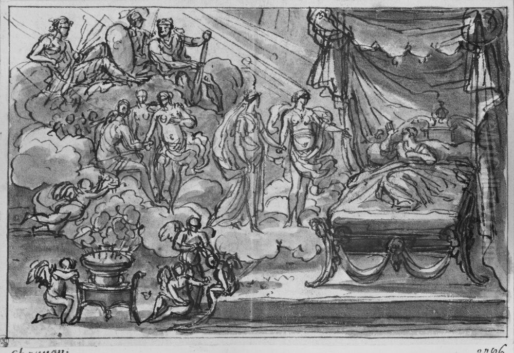 Venus, de tre gracerna och gudarna presenterar Clotilda for Clovis Oil Painting by Francois Chauveau