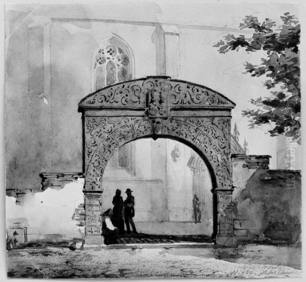 Portal vid domkyrkan i Visby Oil Painting by Fredrik Wilhelm Scholander
