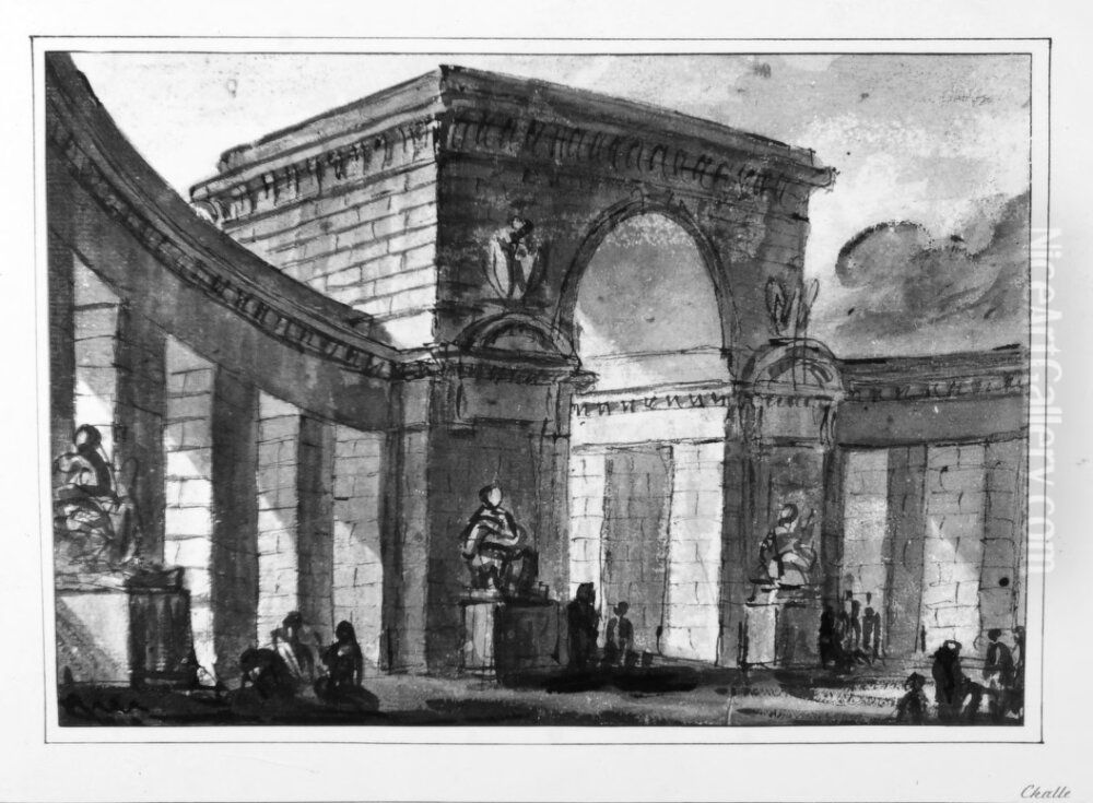 Arkitektur. Port flankerad av arkader Oil Painting by Charles-Michel-Ange Challe