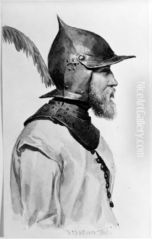 Krigare fran trettioariga krigets dagar med stormhuva och gult kyller Oil Painting by Fredrik Wilhelm Scholander