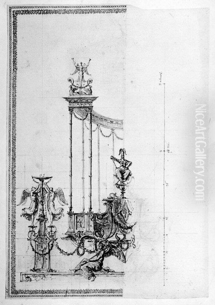 Forslag till vaggfalt i divanens forrum, Hagapaviljongen Oil Painting by Louis Masreliez