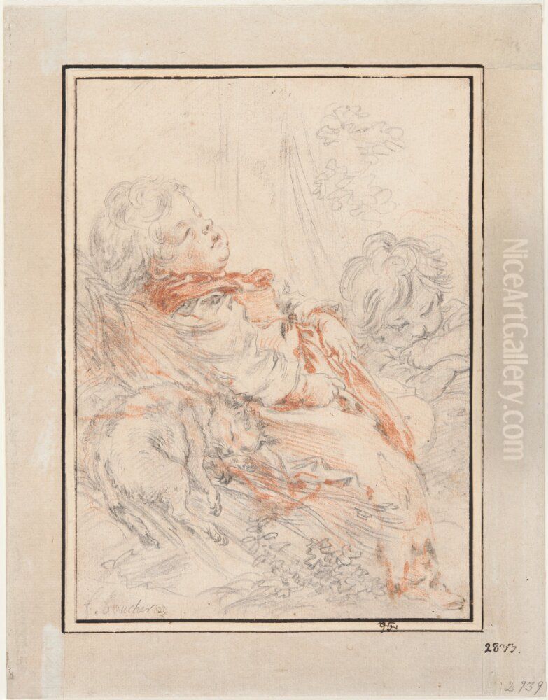 Sovande barn Oil Painting by Francois Boucher