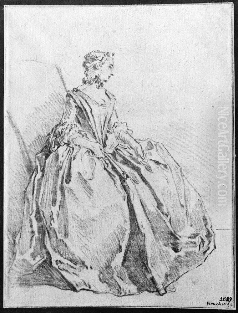 Ung dam. Cathos i Molieres Les Precieuses ridicules Oil Painting by Francois Boucher